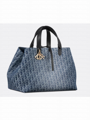 Large Dior Toujours Bag Blue Denim Dior Oblique Jacquard M2820OD