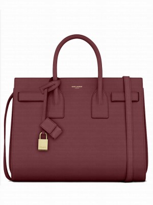 Saint Laurent Sac De Jour Topstitched Leather Satchel Bag Mauve