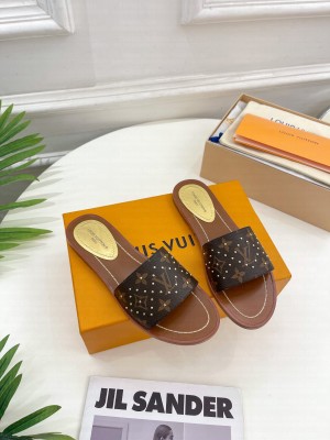 Louis Vuitton Lock It Flat Slide Sandals in Monogram Canvas 2023 05
