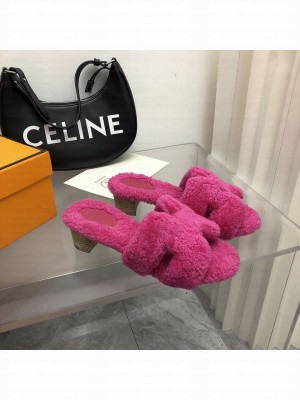 Hermes woolskin Oasis Slide Sandals pink 2022 Collection