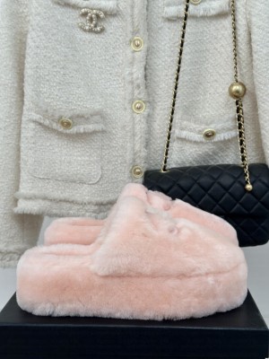 Chanel Wool Platform Slide Mules 2024 Pink