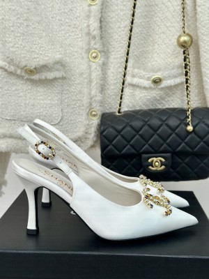 Chanel Satin Slingback Heel 7cm Pumps White