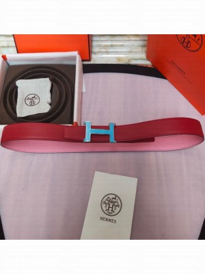 Hermes Leather Reversible Belt 32mm with H Buckle Red/Gold 2019  Collection