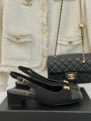 Chanel Satin Slingback 4cm Pumps Black 2024 