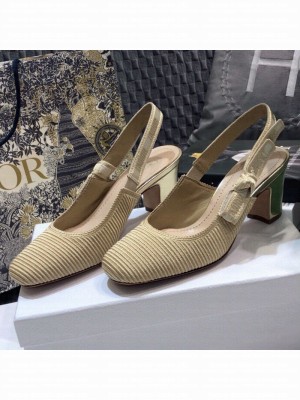 Dior x Moi Slingback Pumps 6.5cm in Gold Ribbon Embroidered Cotton Spring/Summer 2021 Collection