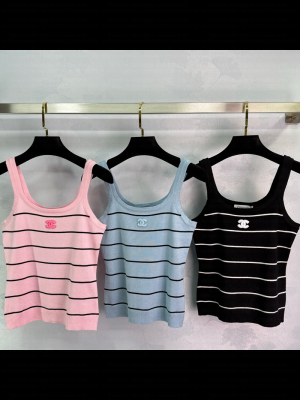 Chanel Wool Blend Striped Vest Pink/Blue/Black 2025