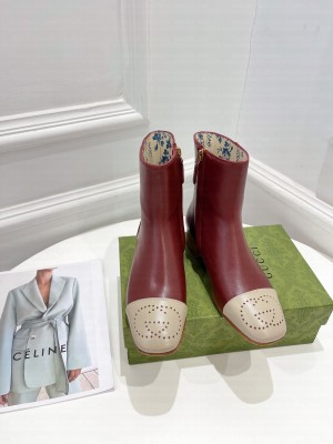 Gucci Women's with Interlocking G Hills Logo ankle boot Burgandy 2021 Collection