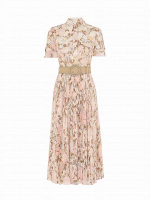 Zimmermann Women's Pop Pleated Midi Dress Pink