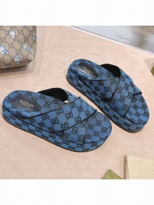 Gucci GG Canvas Platform Sandal 663666 Blue 2021 Collection