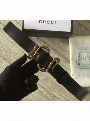 Gucci Leather Belt Black With Snake Buckle 458935