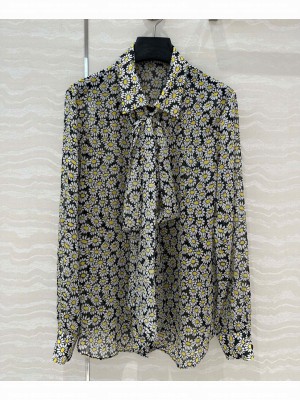 Gucci Women's Printed Silk Chiffon Shirt Black