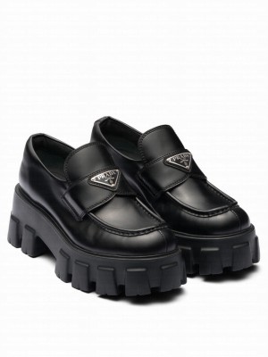 Prada Women's Brushed Leather Monolith Loafers Black