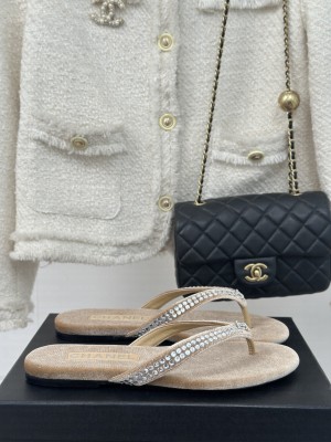 Chanel Thongs Velet & Strass Beige & Silver 2025
