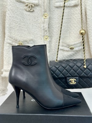 Chanel Lambskin & Grosgrain Pointed Toe Boot 2024 Black
