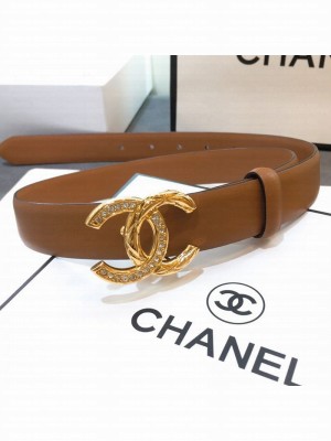 Chanel Smooth Calfskin Belt 25mm with Crystal Metal CC Buckle Brown 2019 Collection