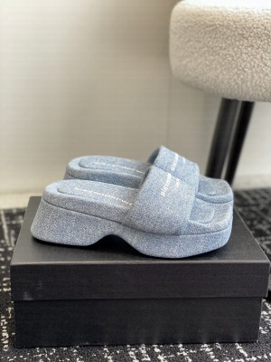 Alexander Wang trompe-l'oeil denim goatskin float slidel 2024 