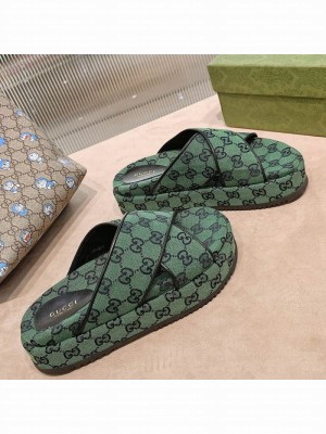 Gucci GG Canvas Platform Sandal 663666 Green 2021 Collection