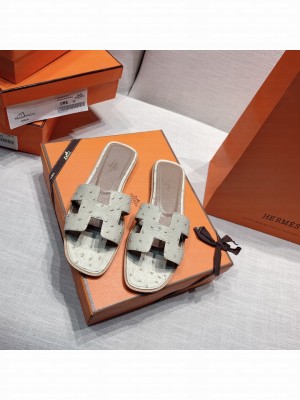 Hermes Oran Flat slippers with Ostrich Leather 087 2021 Collection