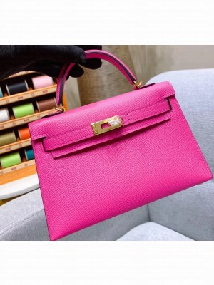 Hermes Mini Kelly II Bag in Original Epsom Leather Dark Pink