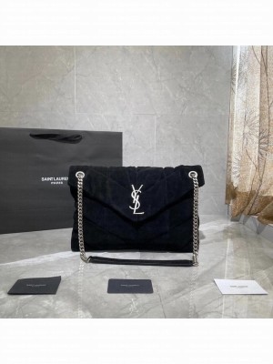 Yves Saint Laurent LOULOU PUFFER SMALL BAG SATCHEL IN SUEDE 169207 Black