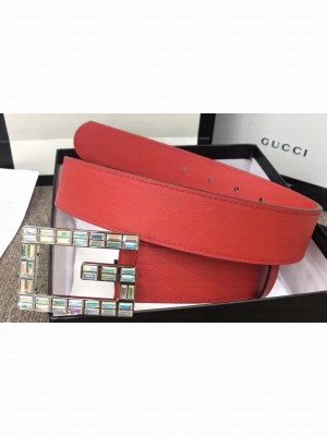 Gucci Width 3.5cm Leather Belt Red with Crystals Square G Buckle