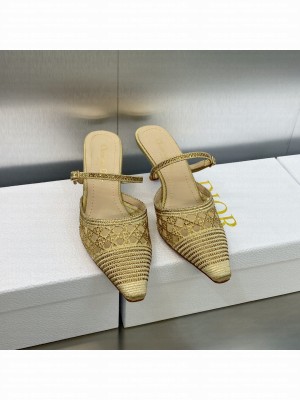 Dior Capture Heel Mules 6.5cm in Gold Cannage Embroidered Mesh with Crystals 2023 