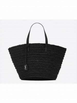SAINT LAURENT PANIER MEDIUM BAG IN RAFFIA 693242 BLACK