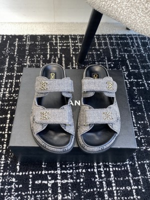 Chanel Velcro Dad Slide Sandals Denim Gray 2025