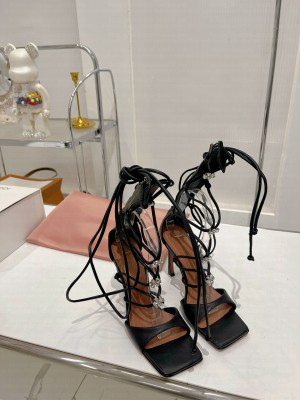 Amina Muaddi DAISY 9.5cm Lampskin black sandals