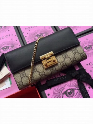 Gucci Padlock GG Canvas and Calfskin Continental Chain Wallet 453506 Black