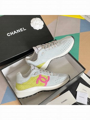 Chanel G39074 Suede Sneakers Yellow/Light Blue 2022 Collection
