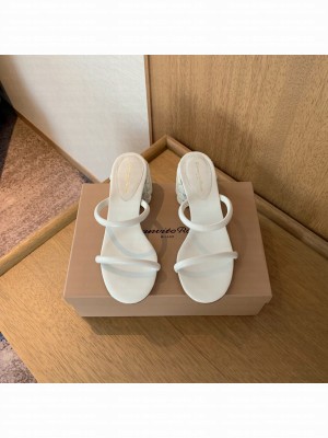 GIANVITO ROSSI FLOREA slip-on 60mm two slim rounded leather straps sandal white 2022 Collection