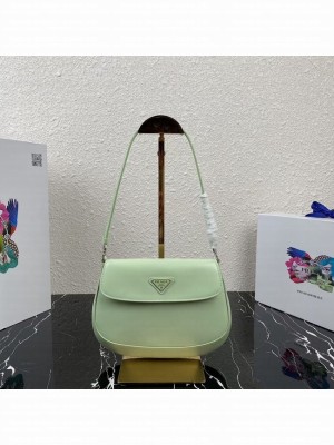 Prada Cleo brushed leather shoulder bag with flap 1BD311 light green