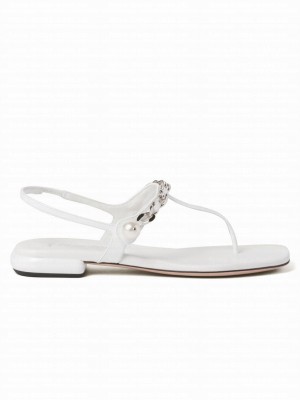 Miumiu Women's Patent Leather Thong Sandals White