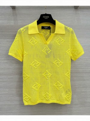 Fendi Women's FF Jacquard Polo Top Yellow