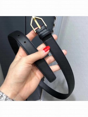 Saint Laurent Width 2.5cm Belt With Triangle Buckle In Leather Black/Gold