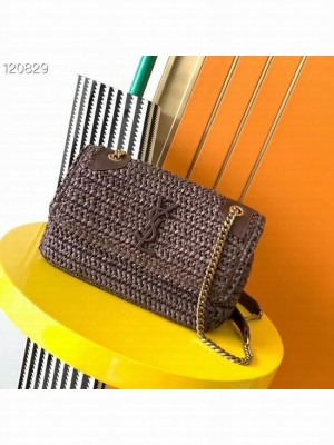 SAINT LAURENT NIKI MEDIUM CHAIN BAG IN RAFFIA 498894 BROWN