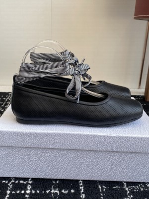 Dior D-Journey Lace-Up Ballet Flats in Perforated Supple Lambskin with Lace Black