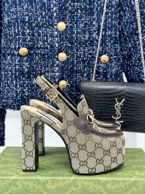 Gucci 5cm Platform 13.5cm Heel Slingback Pumps with Horsebit 011