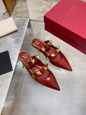 VALENTINO ROMAN STUD FLAT MULE IN CALFSKIN Red