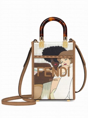 Fendi Mini Sunshine Shopper Coffee