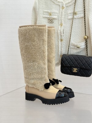 Chanel Shearling Lambskin & Patent Calfskin Beige & Black