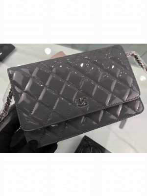 Chanel Wallet On Chain WOC Bag in Patent Leather Gray/Silver