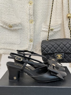 Chanel Lambskin white Bow Black Sandals 2025