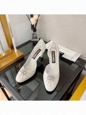 Chanel Lambskin Crystal CC Pumps 9cm White 2022 Collection