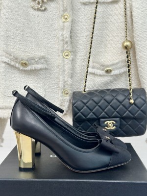 Chanel Women's Chain Around with Bow and Ankle Strap Black Pump