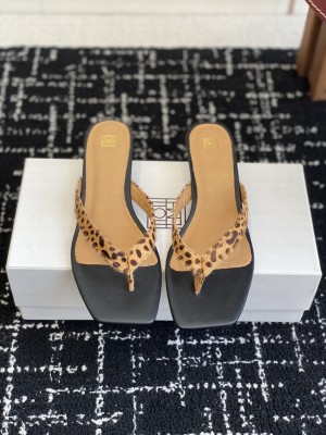 TOTEME leopard haircalf heeled flip flops