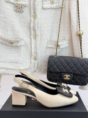 Chanel Lambskin cc Metal slingback Pumps Beige 