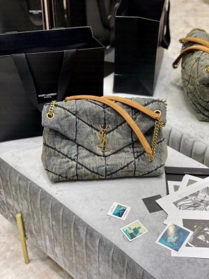 Yves Saint Laurent Loulou Puffer Denim Bag 577475 Blue