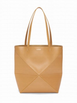 Loewe Puzzle Fold Tote In Shiny Calfskin Apricot